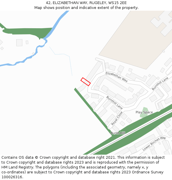 42, ELIZABETHAN WAY, RUGELEY, WS15 2EE: Location map and indicative extent of plot