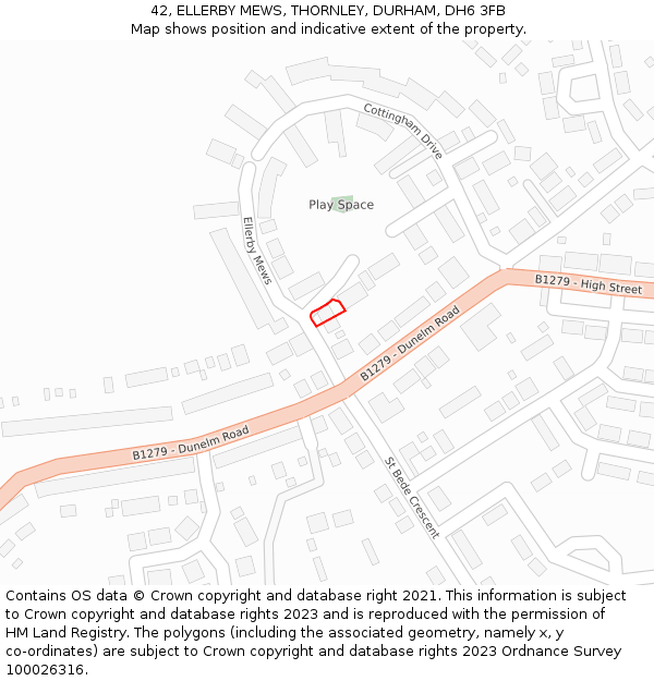 42, ELLERBY MEWS, THORNLEY, DURHAM, DH6 3FB: Location map and indicative extent of plot