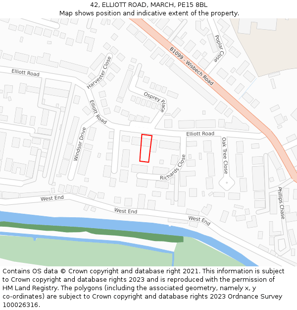 42, ELLIOTT ROAD, MARCH, PE15 8BL: Location map and indicative extent of plot