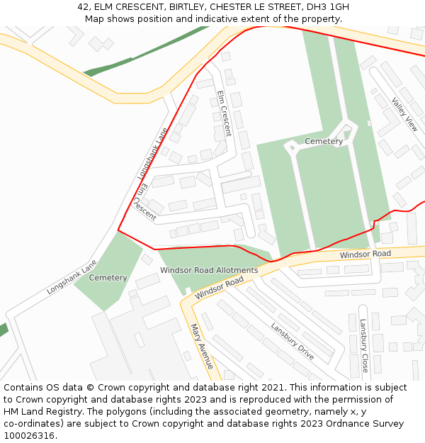 42, ELM CRESCENT, BIRTLEY, CHESTER LE STREET, DH3 1GH: Location map and indicative extent of plot