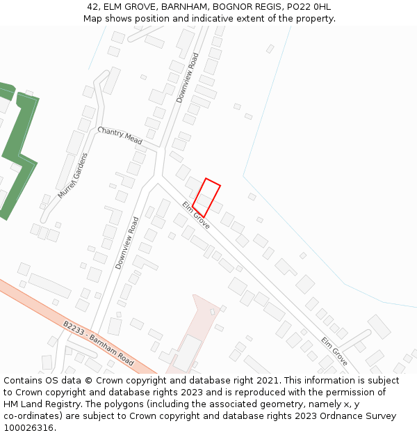 42, ELM GROVE, BARNHAM, BOGNOR REGIS, PO22 0HL: Location map and indicative extent of plot