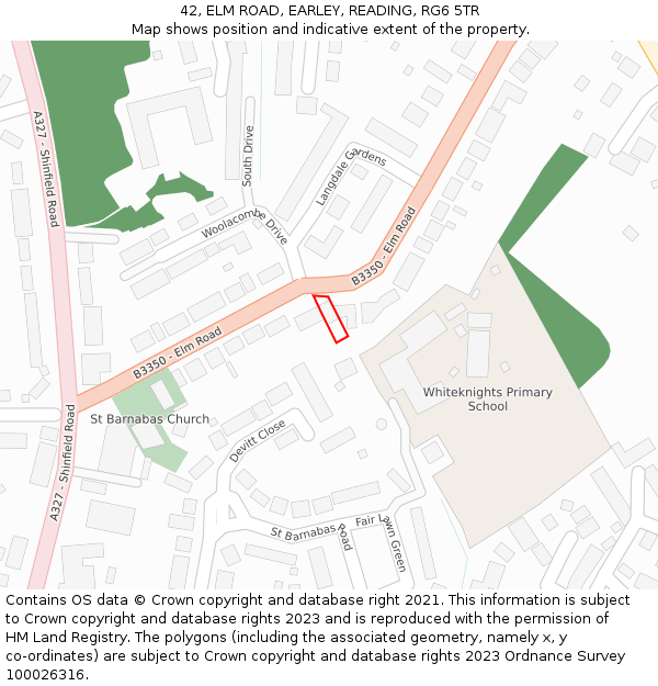 42, ELM ROAD, EARLEY, READING, RG6 5TR: Location map and indicative extent of plot