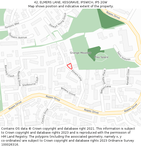 42, ELMERS LANE, KESGRAVE, IPSWICH, IP5 2GW: Location map and indicative extent of plot