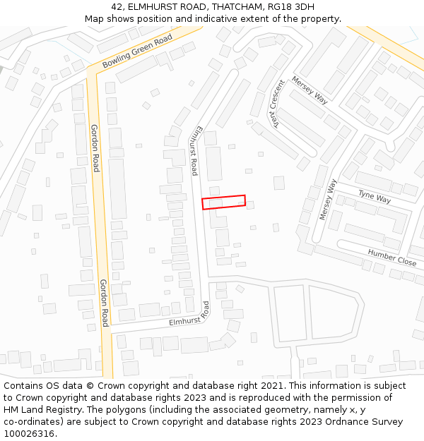 42, ELMHURST ROAD, THATCHAM, RG18 3DH: Location map and indicative extent of plot