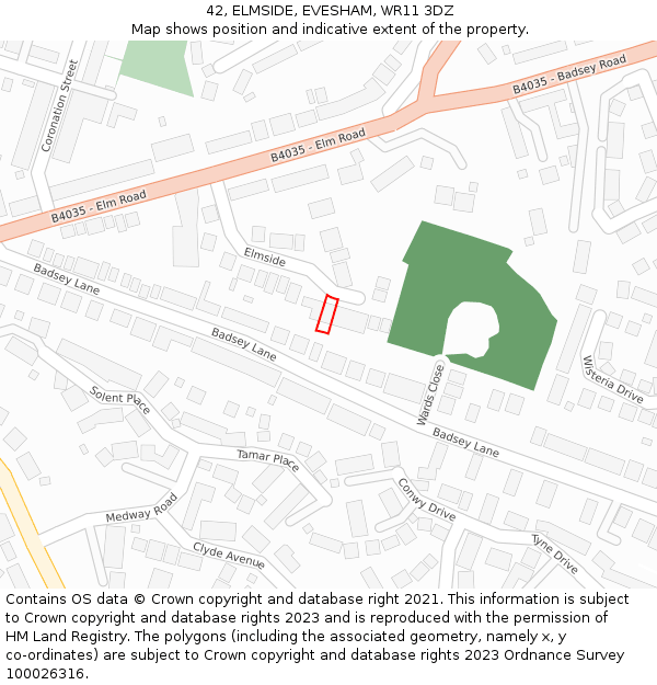 42, ELMSIDE, EVESHAM, WR11 3DZ: Location map and indicative extent of plot