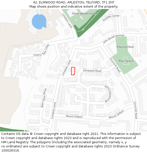 42, ELMWOOD ROAD, ARLESTON, TELFORD, TF1 2NT: Location map and indicative extent of plot