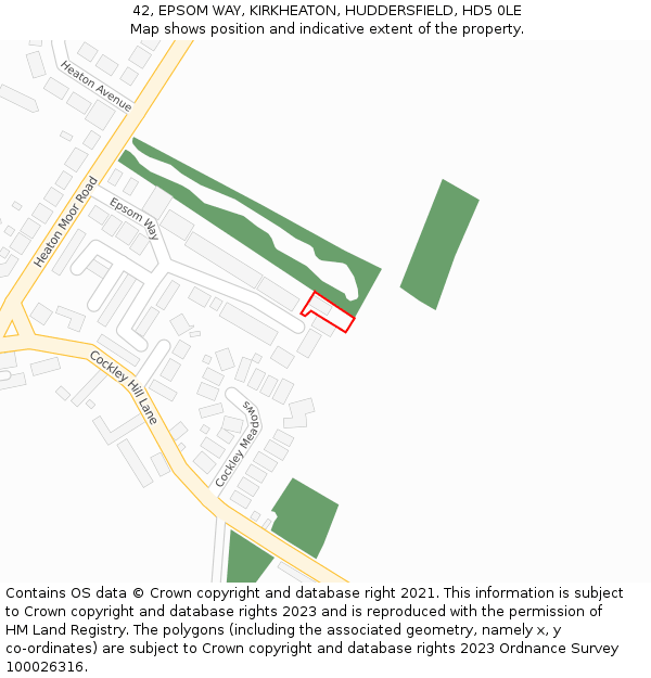 42, EPSOM WAY, KIRKHEATON, HUDDERSFIELD, HD5 0LE: Location map and indicative extent of plot