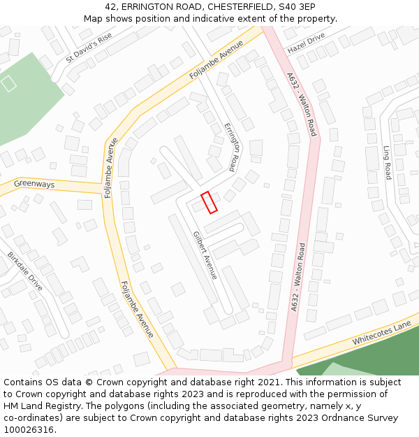 42, ERRINGTON ROAD, CHESTERFIELD, S40 3EP: Location map and indicative extent of plot
