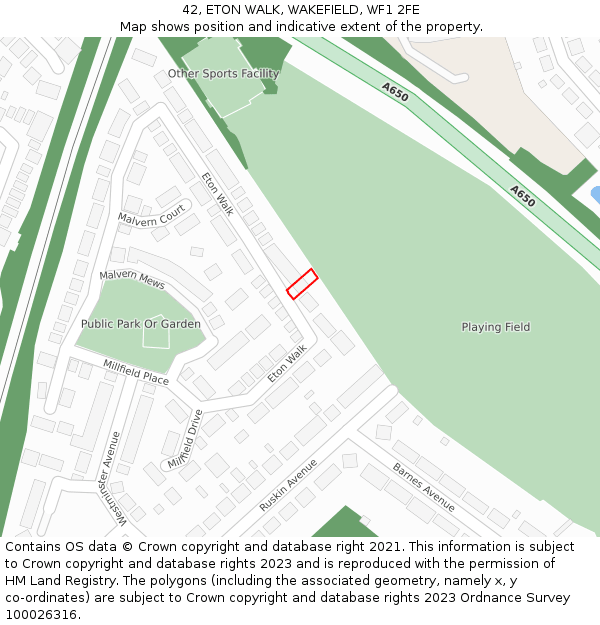 42, ETON WALK, WAKEFIELD, WF1 2FE: Location map and indicative extent of plot