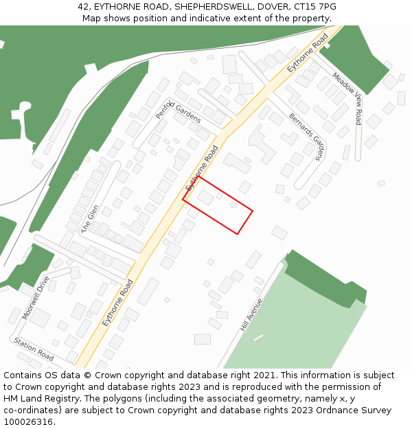 42, EYTHORNE ROAD, SHEPHERDSWELL, DOVER, CT15 7PG: Location map and indicative extent of plot