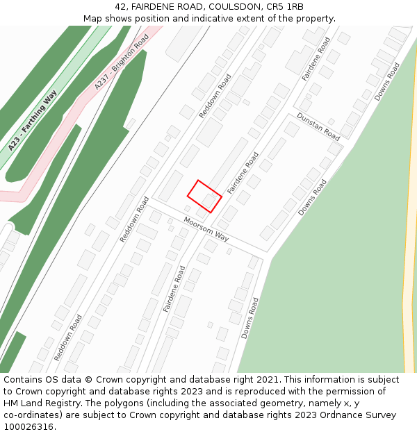 42, FAIRDENE ROAD, COULSDON, CR5 1RB: Location map and indicative extent of plot
