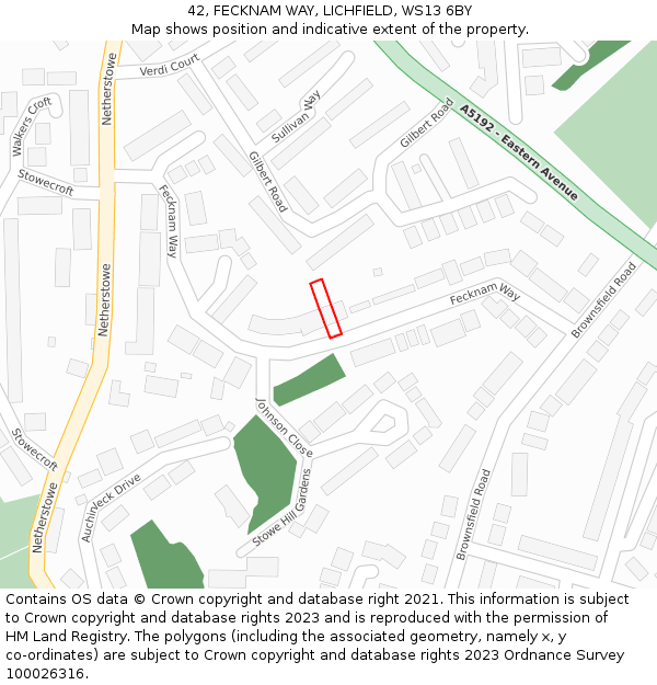42, FECKNAM WAY, LICHFIELD, WS13 6BY: Location map and indicative extent of plot