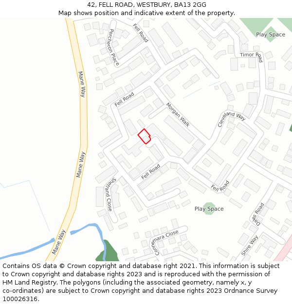 42, FELL ROAD, WESTBURY, BA13 2GG: Location map and indicative extent of plot