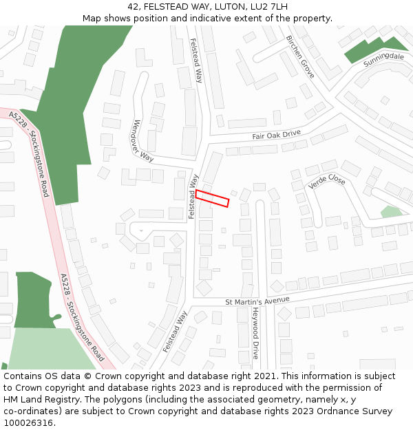 42, FELSTEAD WAY, LUTON, LU2 7LH: Location map and indicative extent of plot