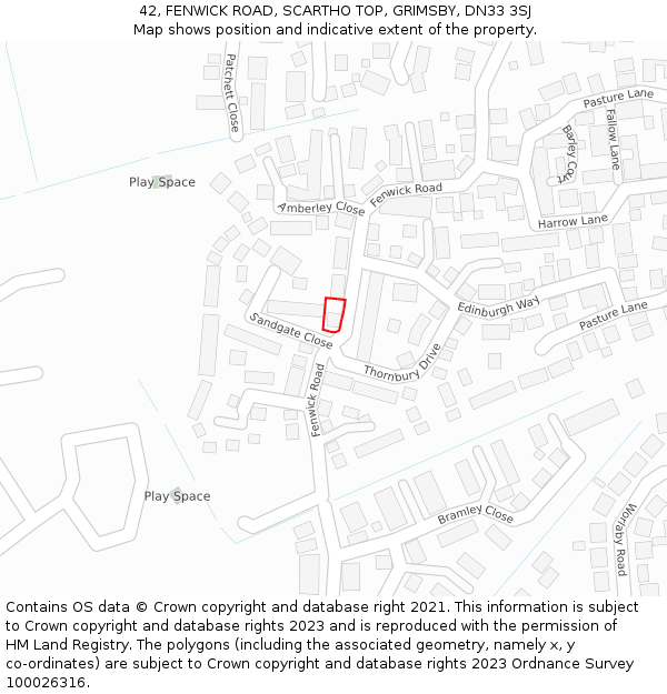 42, FENWICK ROAD, SCARTHO TOP, GRIMSBY, DN33 3SJ: Location map and indicative extent of plot