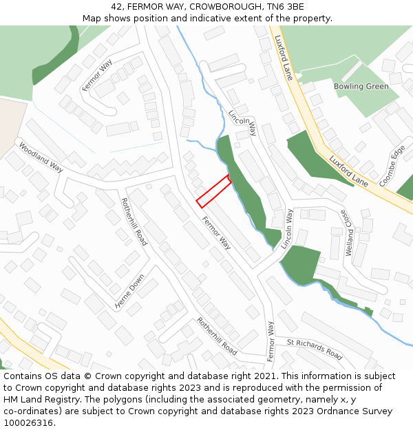 42, FERMOR WAY, CROWBOROUGH, TN6 3BE: Location map and indicative extent of plot