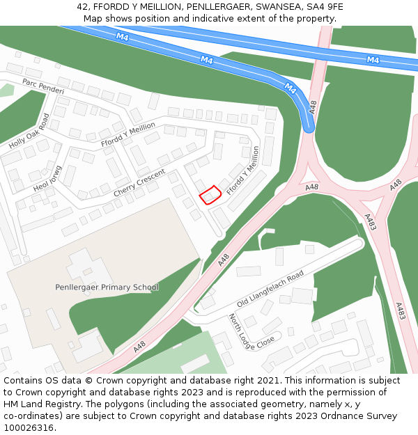 42, FFORDD Y MEILLION, PENLLERGAER, SWANSEA, SA4 9FE: Location map and indicative extent of plot
