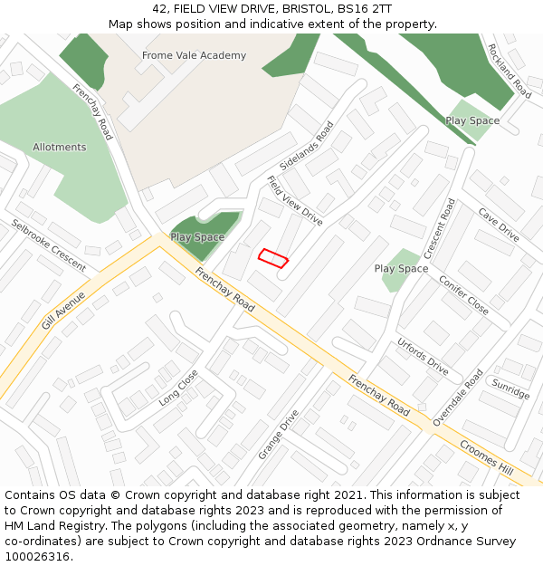 42, FIELD VIEW DRIVE, BRISTOL, BS16 2TT: Location map and indicative extent of plot