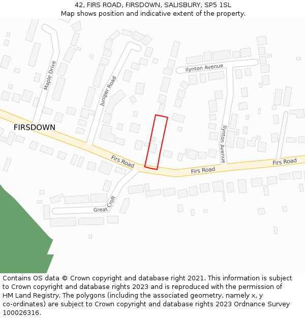 42, FIRS ROAD, FIRSDOWN, SALISBURY, SP5 1SL: Location map and indicative extent of plot