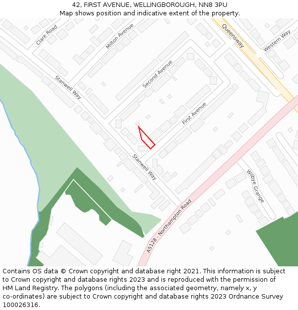 42, FIRST AVENUE, WELLINGBOROUGH, NN8 3PU: Location map and indicative extent of plot