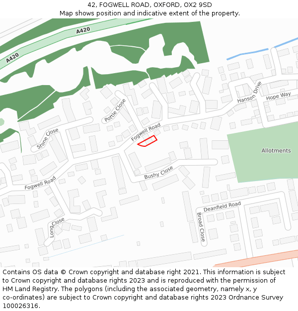 42, FOGWELL ROAD, OXFORD, OX2 9SD: Location map and indicative extent of plot