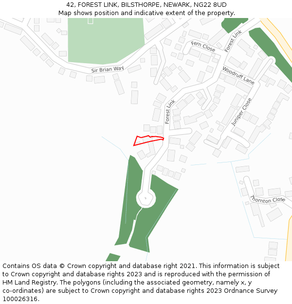 42, FOREST LINK, BILSTHORPE, NEWARK, NG22 8UD: Location map and indicative extent of plot