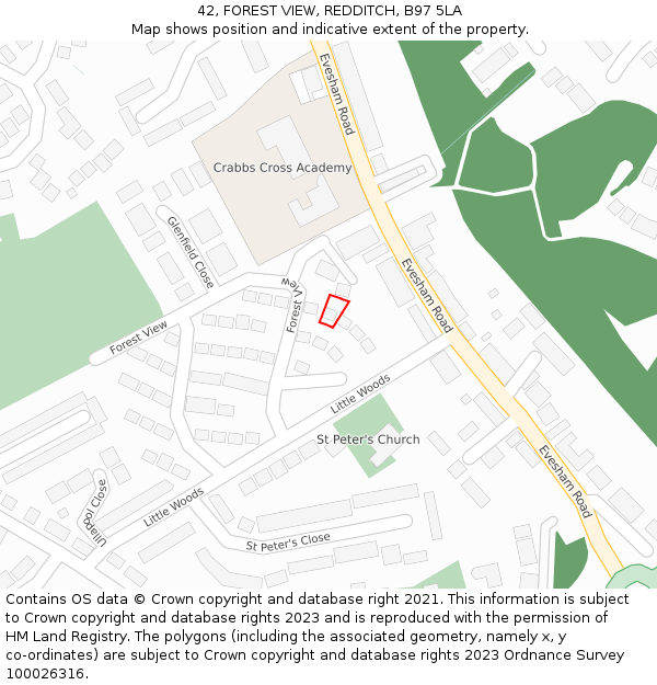 42, FOREST VIEW, REDDITCH, B97 5LA: Location map and indicative extent of plot