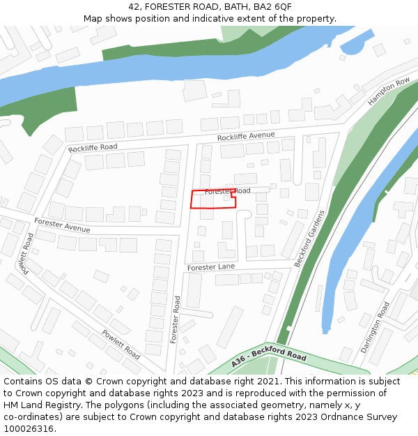 42, FORESTER ROAD, BATH, BA2 6QF: Location map and indicative extent of plot