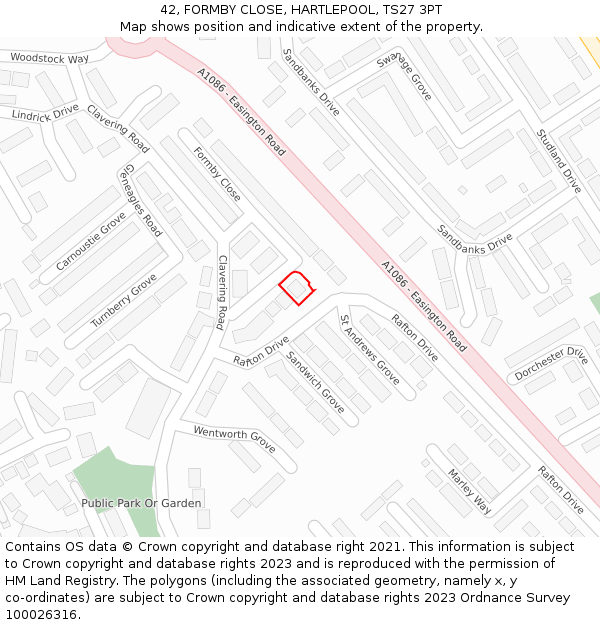 42, FORMBY CLOSE, HARTLEPOOL, TS27 3PT: Location map and indicative extent of plot