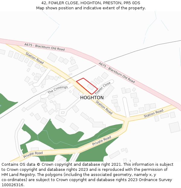 42, FOWLER CLOSE, HOGHTON, PRESTON, PR5 0DS: Location map and indicative extent of plot