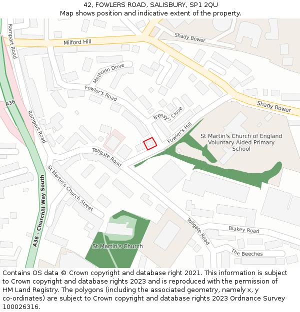 42, FOWLERS ROAD, SALISBURY, SP1 2QU: Location map and indicative extent of plot