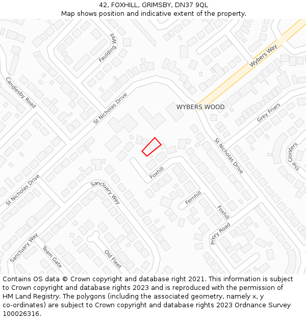 42, FOXHILL, GRIMSBY, DN37 9QL: Location map and indicative extent of plot