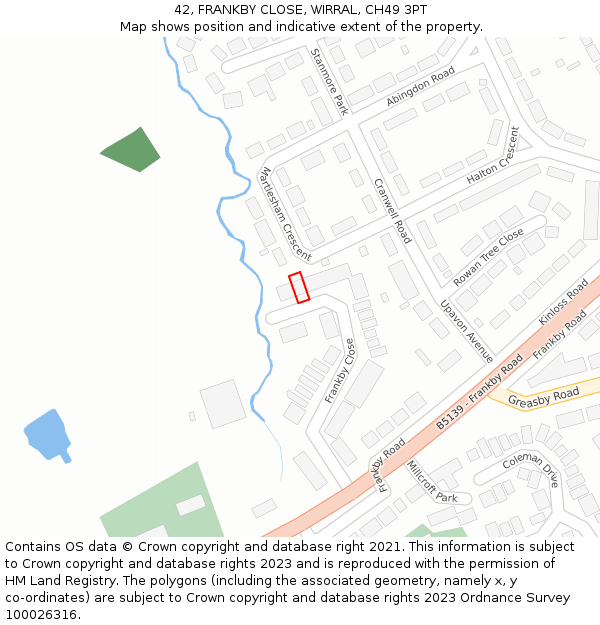 42, FRANKBY CLOSE, WIRRAL, CH49 3PT: Location map and indicative extent of plot