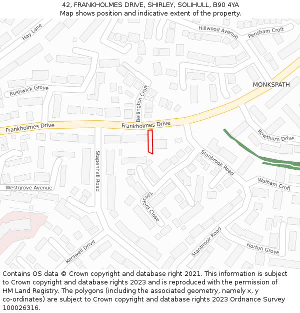 42, FRANKHOLMES DRIVE, SHIRLEY, SOLIHULL, B90 4YA: Location map and indicative extent of plot