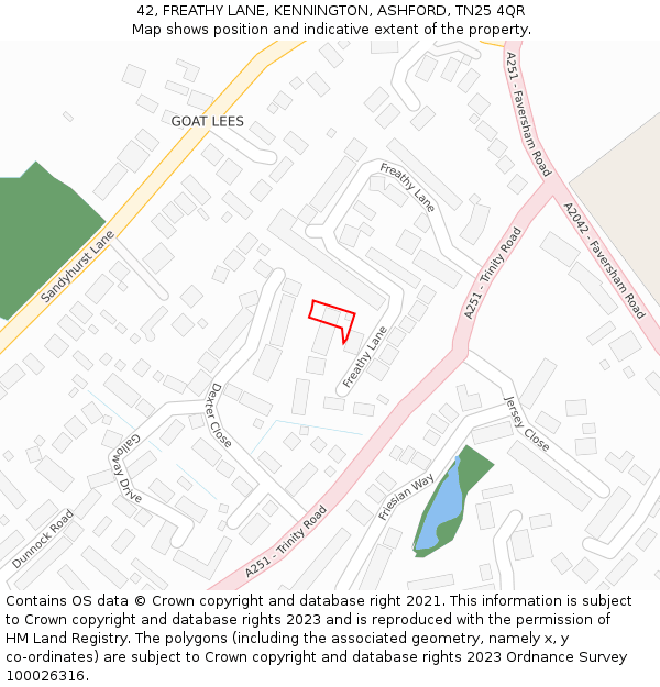 42, FREATHY LANE, KENNINGTON, ASHFORD, TN25 4QR: Location map and indicative extent of plot