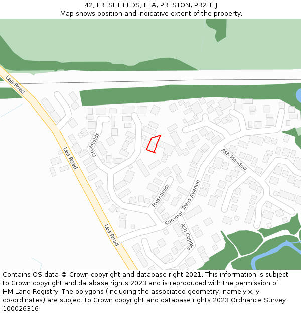 42, FRESHFIELDS, LEA, PRESTON, PR2 1TJ: Location map and indicative extent of plot