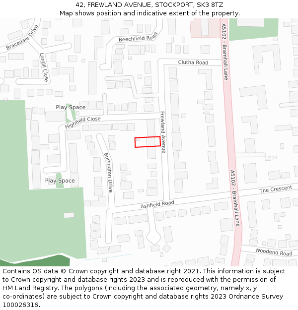 42, FREWLAND AVENUE, STOCKPORT, SK3 8TZ: Location map and indicative extent of plot