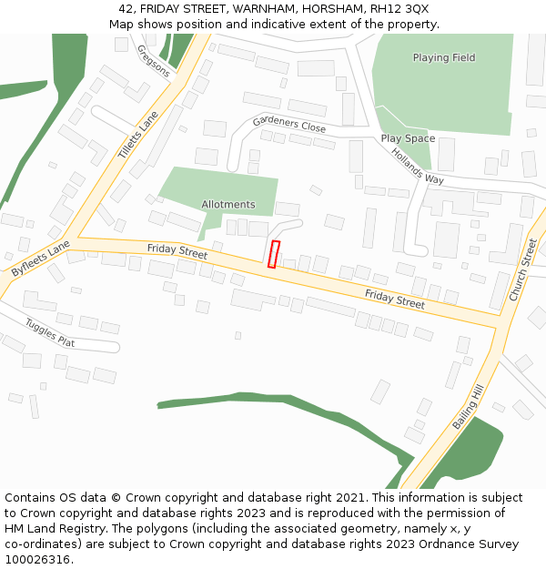 42, FRIDAY STREET, WARNHAM, HORSHAM, RH12 3QX: Location map and indicative extent of plot