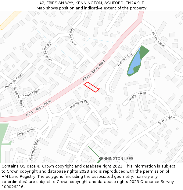 42, FRIESIAN WAY, KENNINGTON, ASHFORD, TN24 9LE: Location map and indicative extent of plot