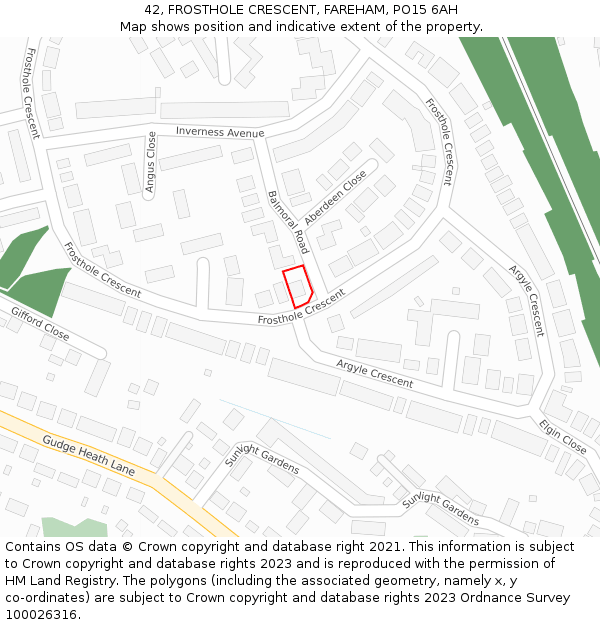 42, FROSTHOLE CRESCENT, FAREHAM, PO15 6AH: Location map and indicative extent of plot