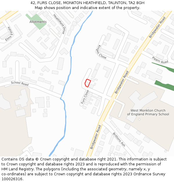42, FURS CLOSE, MONKTON HEATHFIELD, TAUNTON, TA2 8GH: Location map and indicative extent of plot