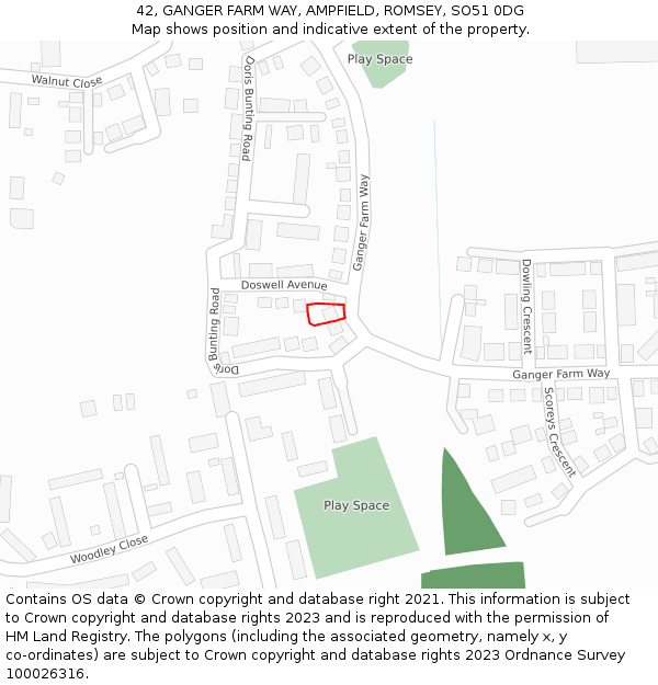 42, GANGER FARM WAY, AMPFIELD, ROMSEY, SO51 0DG: Location map and indicative extent of plot