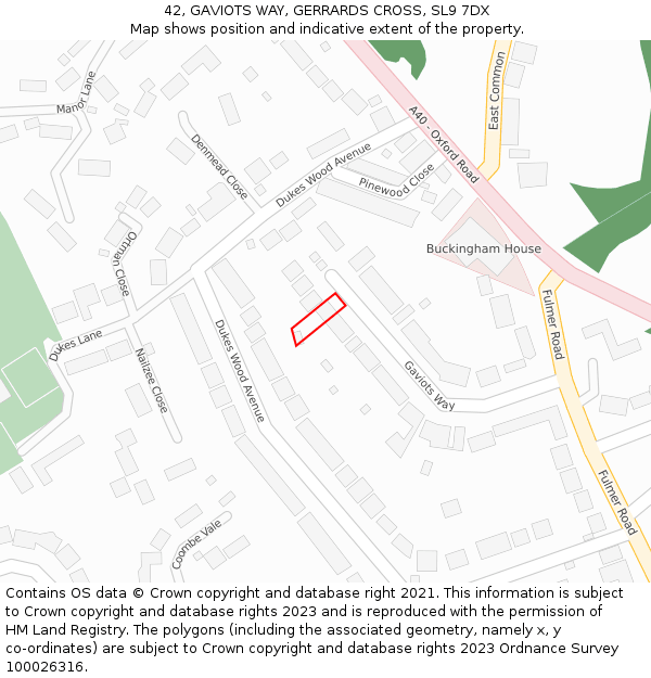 42, GAVIOTS WAY, GERRARDS CROSS, SL9 7DX: Location map and indicative extent of plot