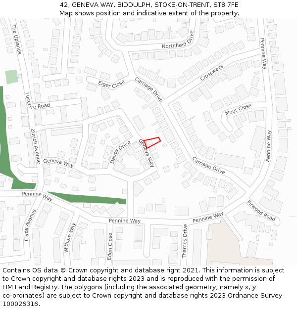 42, GENEVA WAY, BIDDULPH, STOKE-ON-TRENT, ST8 7FE: Location map and indicative extent of plot