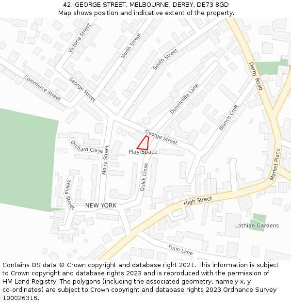 42, GEORGE STREET, MELBOURNE, DERBY, DE73 8GD: Location map and indicative extent of plot