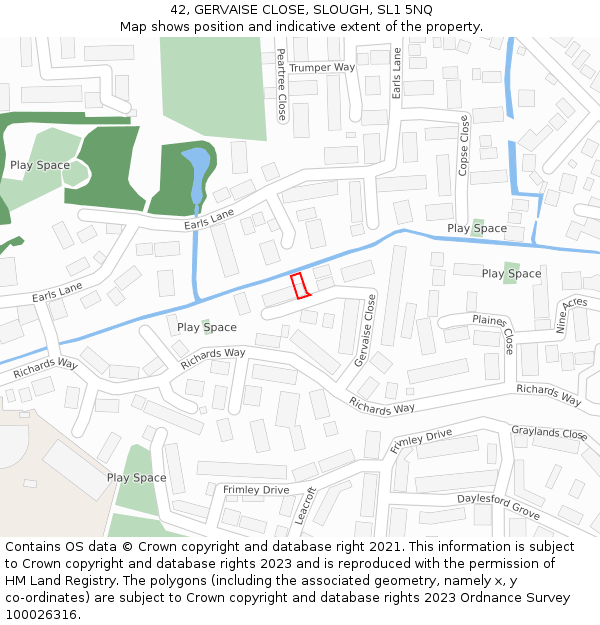 42, GERVAISE CLOSE, SLOUGH, SL1 5NQ: Location map and indicative extent of plot