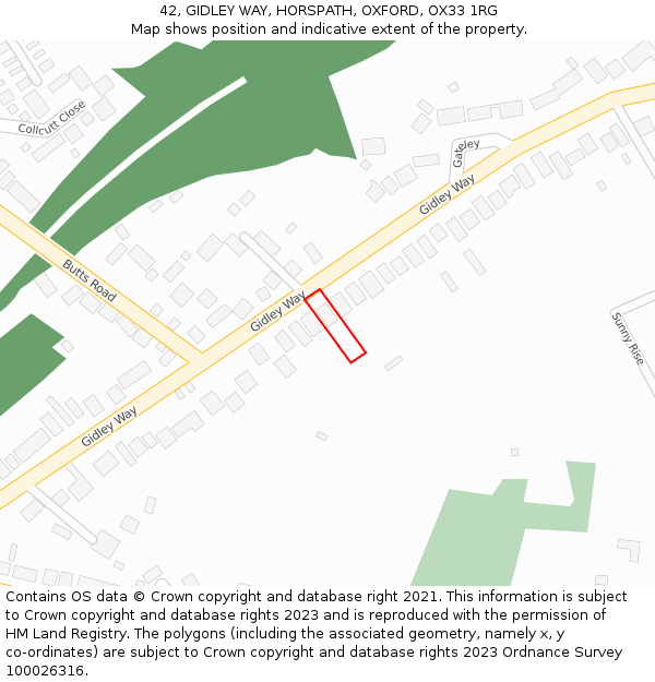 42, GIDLEY WAY, HORSPATH, OXFORD, OX33 1RG: Location map and indicative extent of plot