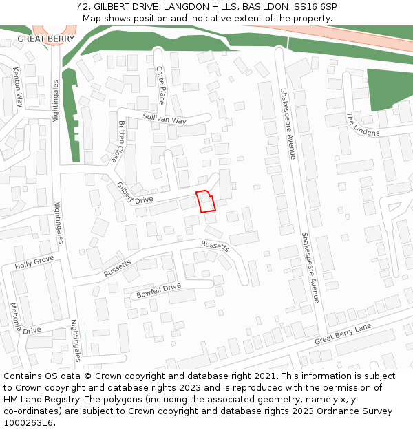42, GILBERT DRIVE, LANGDON HILLS, BASILDON, SS16 6SP: Location map and indicative extent of plot