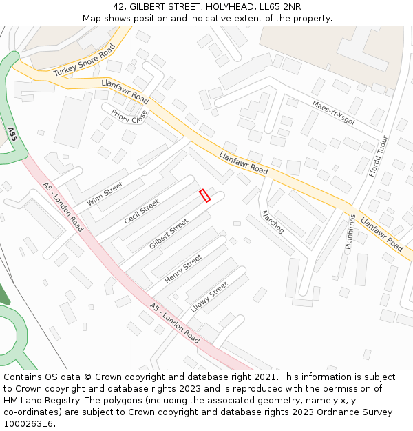 42, GILBERT STREET, HOLYHEAD, LL65 2NR: Location map and indicative extent of plot