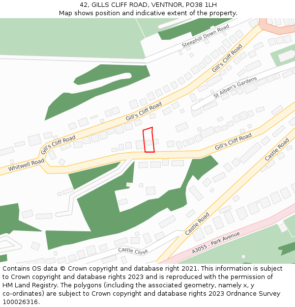 42, GILLS CLIFF ROAD, VENTNOR, PO38 1LH: Location map and indicative extent of plot